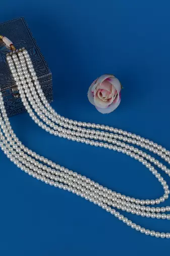 Graceful pearl 4 layered gold plated moti mala necklace