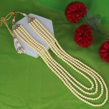 Classic pearl 4 layered gold plated moti mala necklace 1