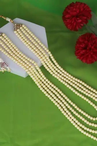 Classic pearl 4 layered gold plated moti mala necklace