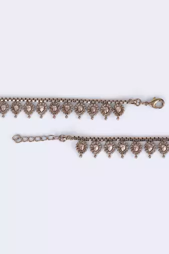 Traditional oval and flower design gold plated set of 2 anklet(payal) for women