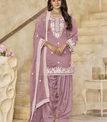 Onion pink Embroidered chanderi silk patiala salwar kameez