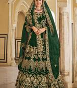 Green Velvet Embroidered Wedding Lehenga Choli