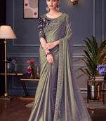 Steel grey embroidered double tone silk blend saree