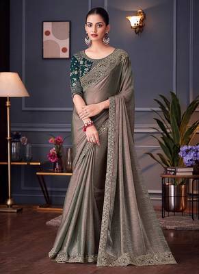 Grey embroidered double tone silk blend saree 1