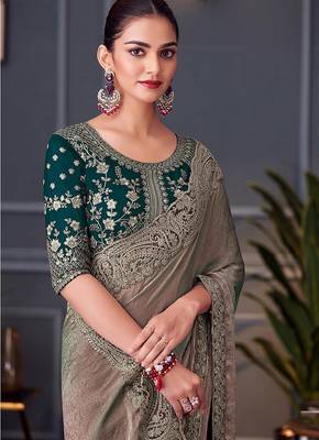 Grey embroidered double tone silk blend saree 2