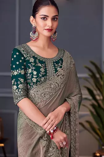 Grey embroidered double tone silk blend saree