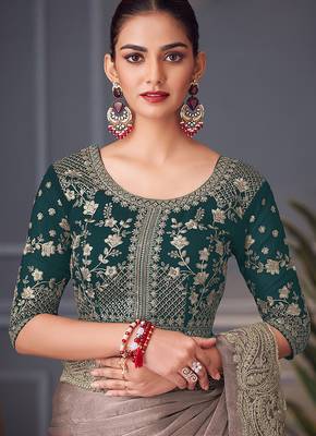 Grey embroidered double tone silk blend saree 3