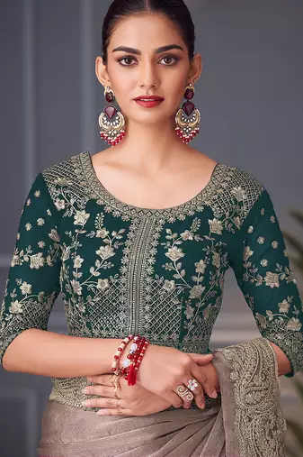 Grey embroidered double tone silk blend saree