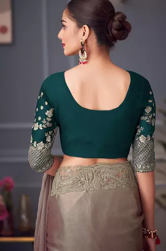 Grey embroidered double tone silk blend saree