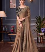 Light brown embroidered double tone silk blend saree
