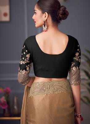 Light brown embroidered double tone silk blend saree 4