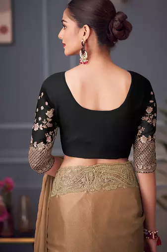 Light brown embroidered double tone silk blend saree