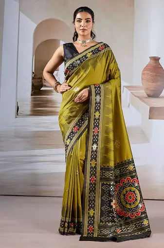 Olive weaving handloom silk blend saree