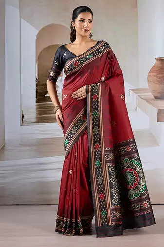 Maroon weaving handloom silk blend saree