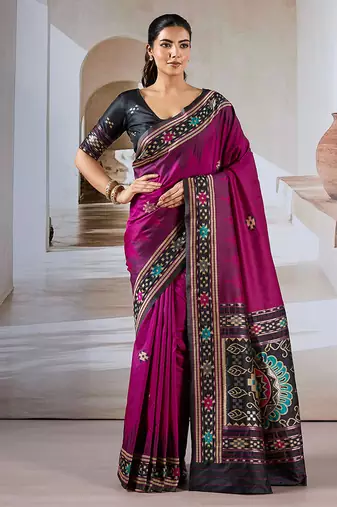 Dark magenta weaving handloom silk blend saree