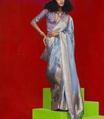 Viscose sky blue zari weaving border saree