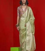 Viscose light green zari weaving border saree