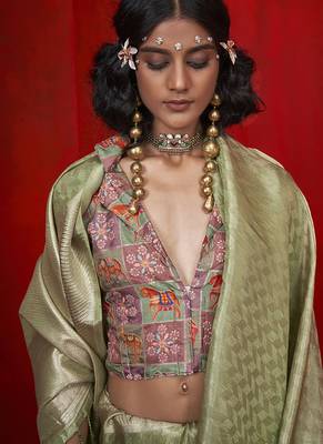 Viscose light green zari weaving border saree 2
