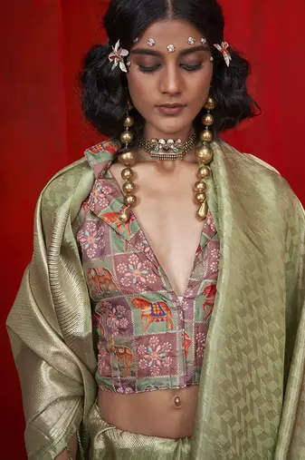 Viscose light green zari weaving border saree