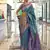 Weaving handloom silk blend saree in teal and violet