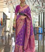 Weaving handloom silk blend saree in magenta and violet