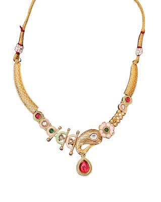 Enamel work paisley design necklace set with green and red stones 5