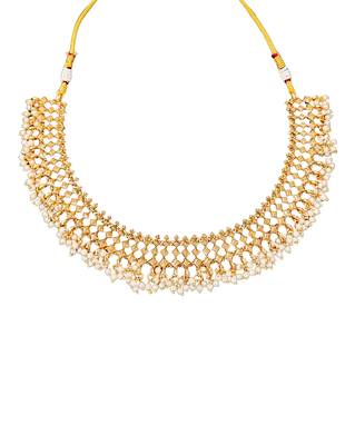 Elegant gold plated pearl choker necklace set with jhumka earrings     handcrafted jewelry for women 5