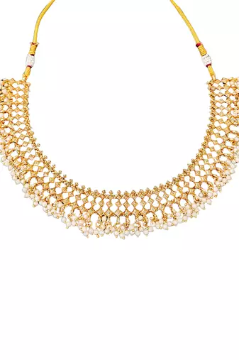 Elegant gold plated pearl choker necklace set with jhumka earrings     handcrafted jewelry for women