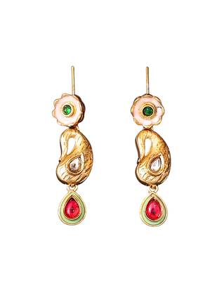 Enamel work paisley design necklace set with green and red stones 6