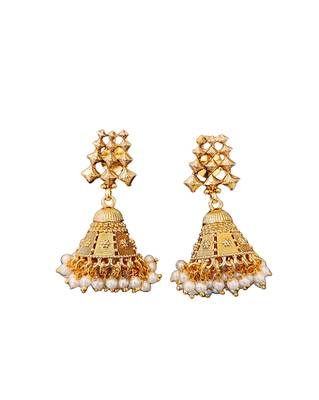 Elegant gold plated pearl choker necklace set with jhumka earrings     handcrafted jewelry for women 6