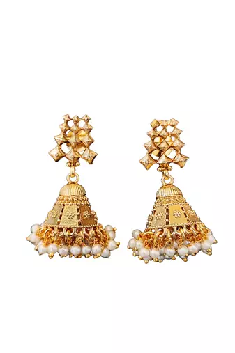 Elegant gold plated pearl choker necklace set with jhumka earrings     handcrafted jewelry for women