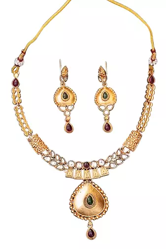Antique finish tear drop pendant necklace with matching earrings
