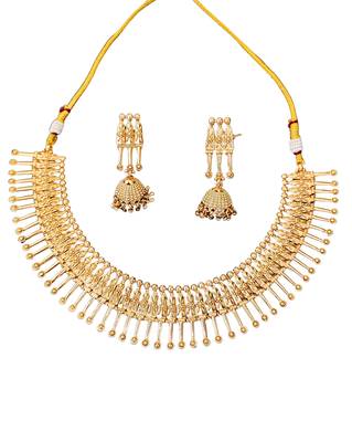 Gold plated necklace set with jhumka earrings for women     traditional ethnic jewelry for festivals & cultural events 1