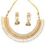 Gold plated necklace set with jhumka earrings for women     traditional ethnic jewelry for festivals & cultural events