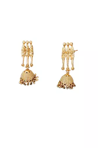 Gold plated necklace set with jhumka earrings for women     traditional ethnic jewelry for festivals & cultural events