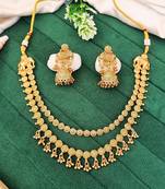 Antique gold plated elephant motif necklace set with jhumka earrings     traditional temple jewelry for women