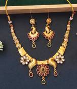 Peacock inspired ethnic necklace set with floral and stone detailing
