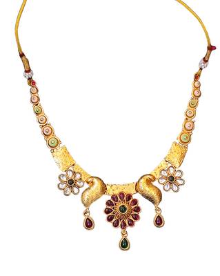 Peacock inspired ethnic necklace set with floral and stone detailing 5