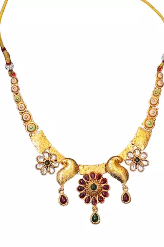 Peacock inspired ethnic necklace set with floral and stone detailing