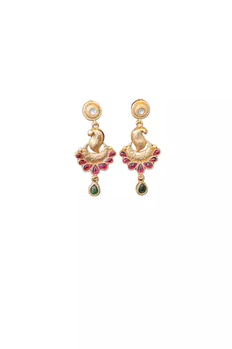 Peacock inspired ethnic necklace set with floral and stone detailing
