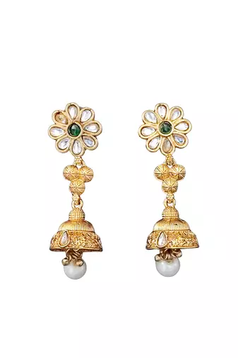 Designer floral drop necklace set with white and multicolor pearls
