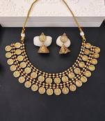Lakshmiji coin gold plated necklace set with jhumka earrings     traditional temple jewelry for her