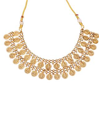 Lakshmiji coin gold plated necklace set with jhumka earrings     traditional temple jewelry for her 5