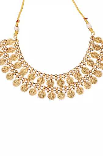Lakshmiji coin gold plated necklace set with jhumka earrings     traditional temple jewelry for her