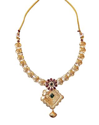 Floral pendant antique necklace set with ruby and green stones 5