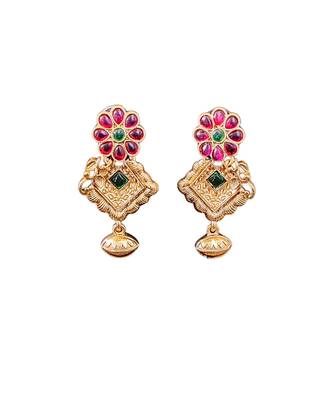 Floral pendant antique necklace set with ruby and green stones 6