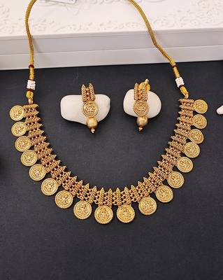 Temple jewelry style with lakshmiji motif     ethnic indian design for special occasions, lightweight & comfortable wear 1