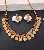 Temple jewelry style with lakshmiji motif     ethnic indian design for special occasions, lightweight & comfortable wear