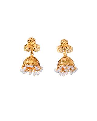 Gold plated pearl necklace set with jhumka earrings for women, jewelry for all occasions 6