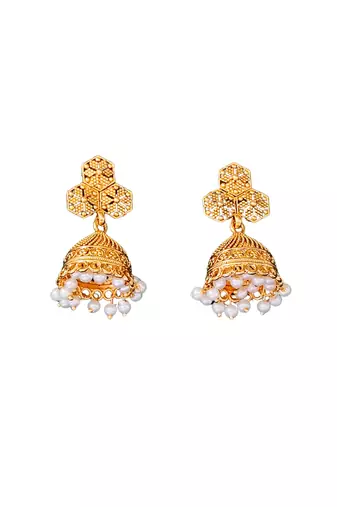 Gold plated pearl necklace set with jhumka earrings for women, jewelry for all occasions